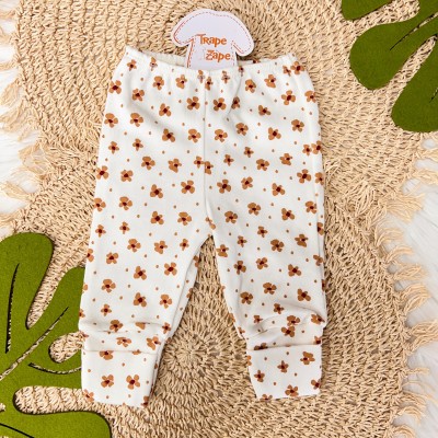 Kit 3 Calças -  Ramo Florido Mostarda, Off White liso e Flores Marrom 